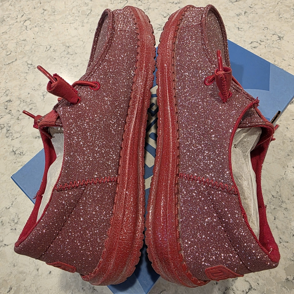 Hey Dude Women's Sparkle Red Casual Shoes - Picture 5 of 10